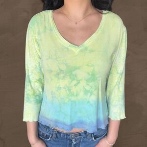 Vintage green tie dye floral boho hippie cotton shirt size medium